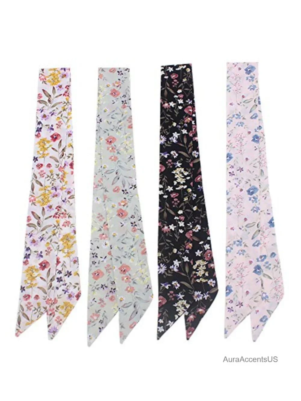 4pc Silk Scarf Set Multifunctional Fashion Neck Scarves Hair Head Band Bag